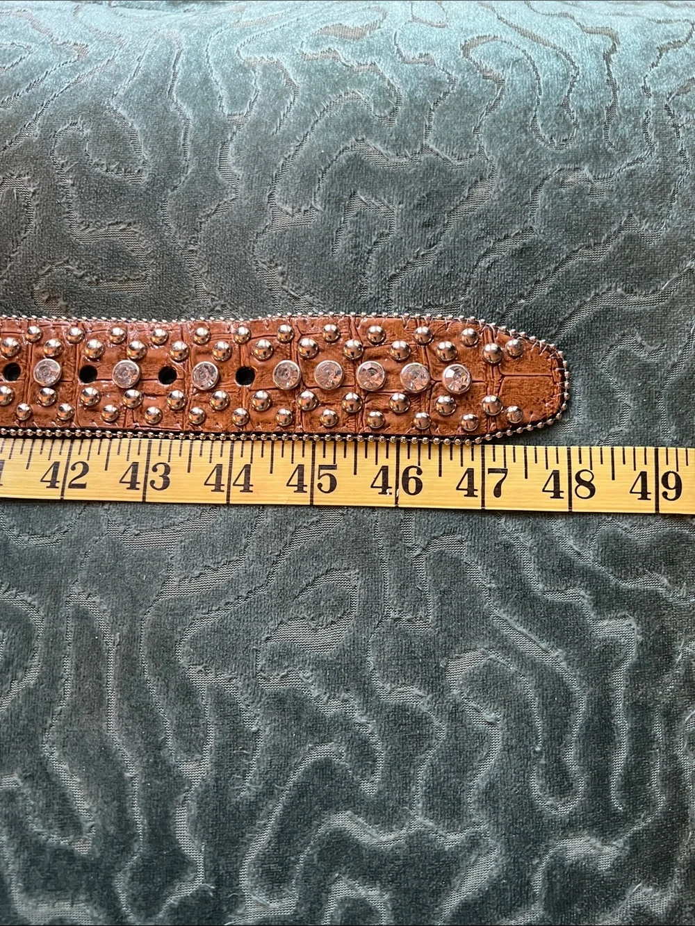 Guess Brown Crystal-Embellished Leather Belt with Silver Buckle